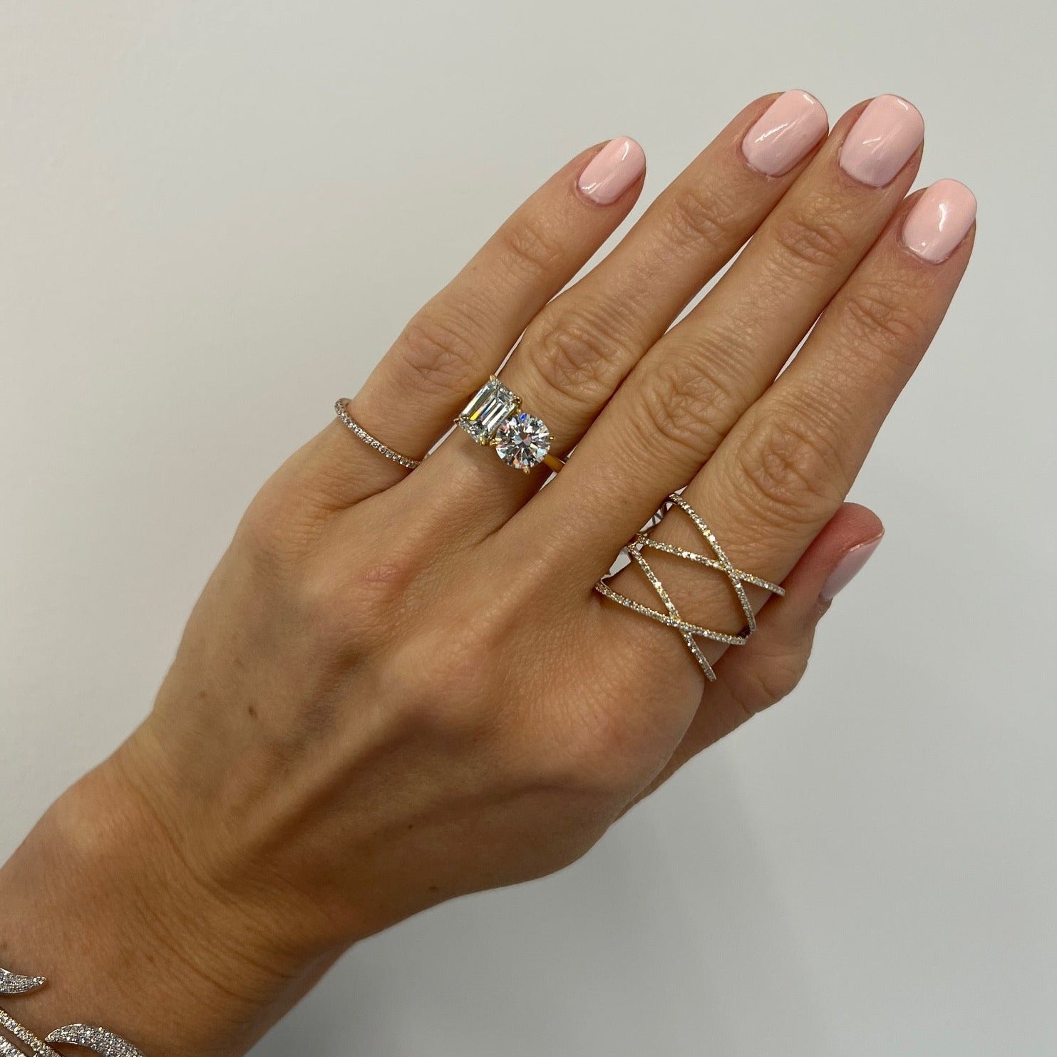 3.01cttw Round Cut and Emerald Cut Two-Stone Engagement Ring