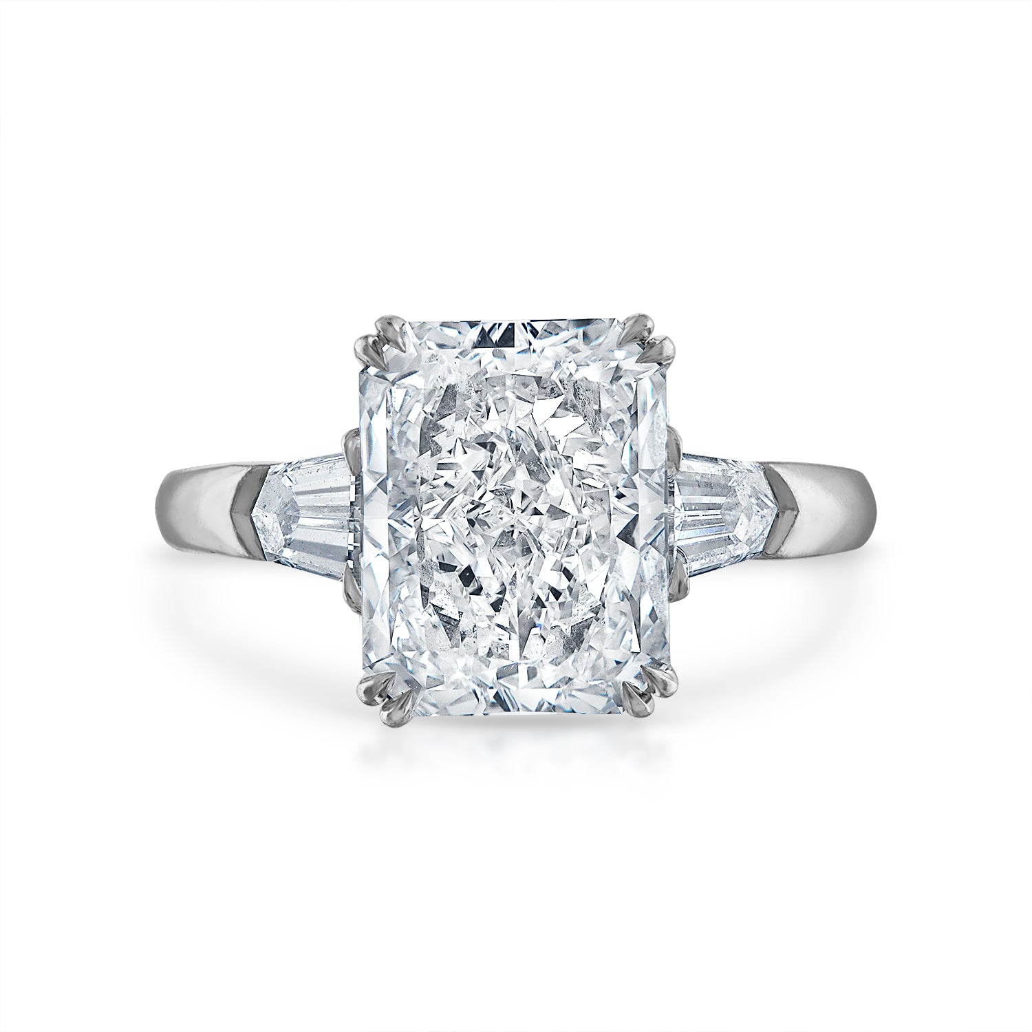 4.03ct Radiant Cut Three-Stone with Diamond Bullets Side Stones Engagement Ring