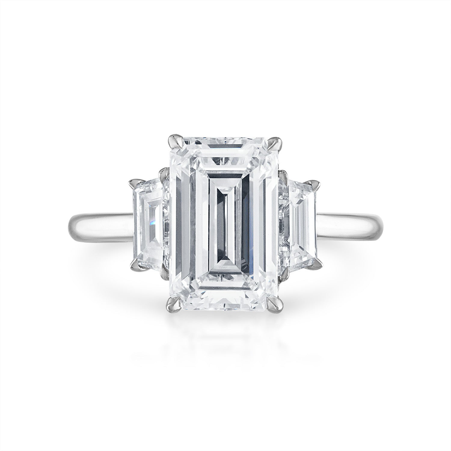 5.02ct Emerald Cut Three-Stone with Trapezoid Side Stones Engagement Ring