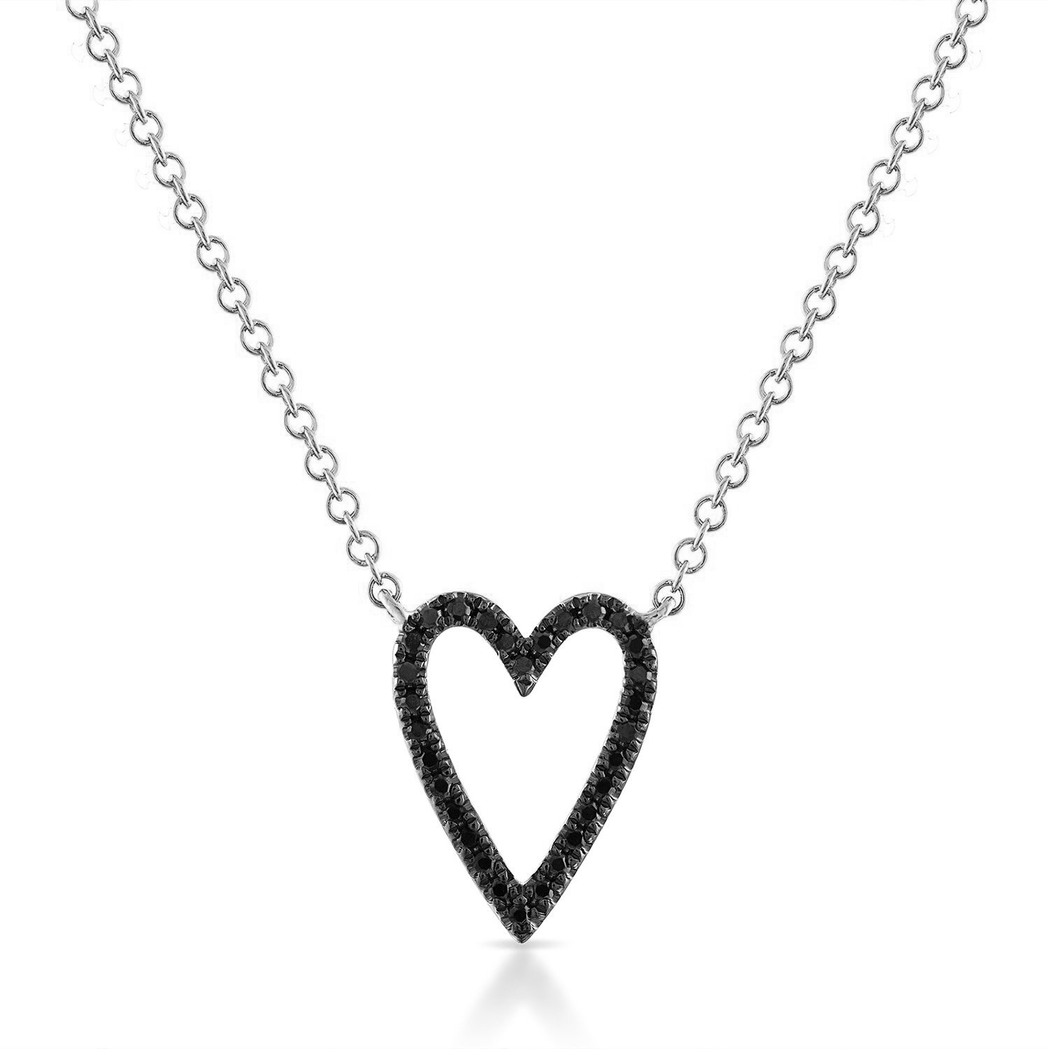 Small Black Diamond Pave Heart Shaped Outline Necklace