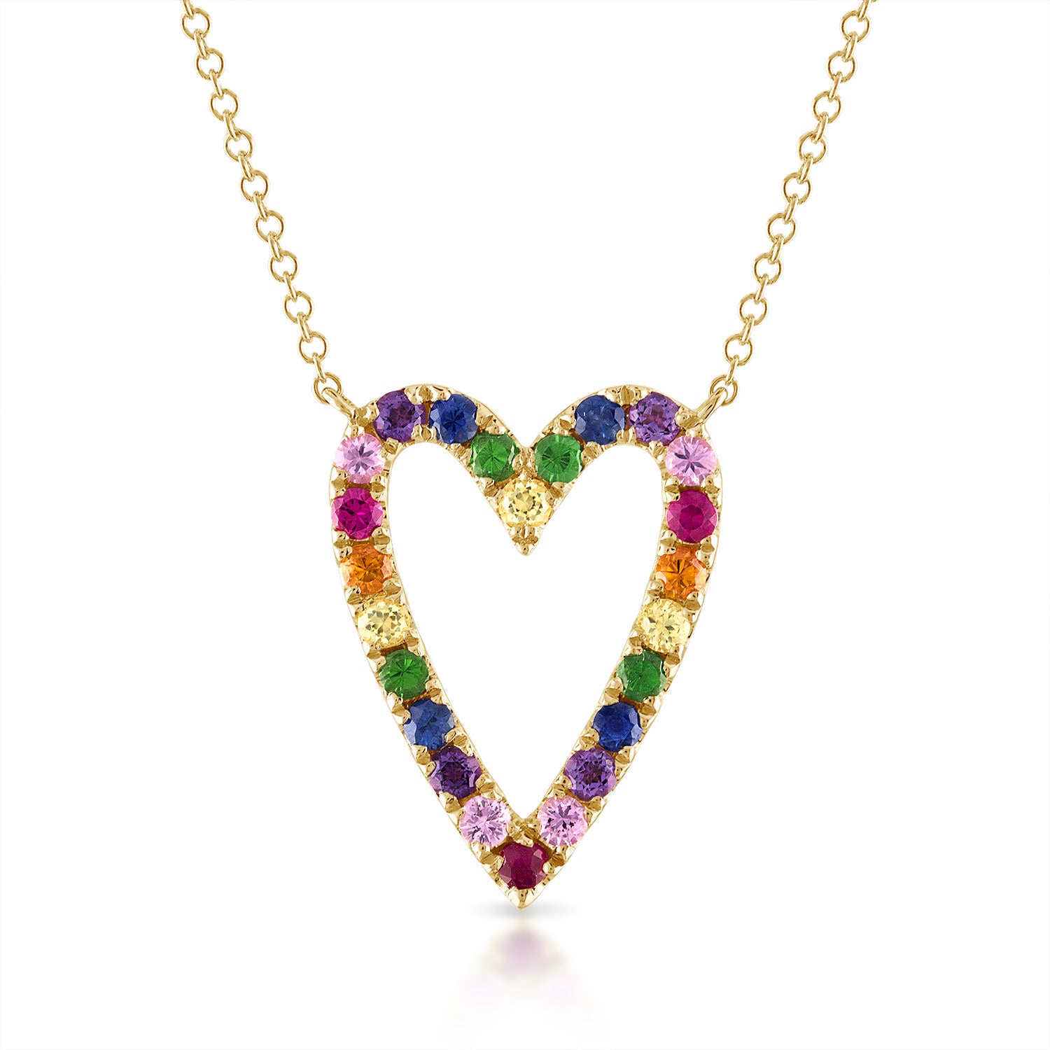Multicolored Pave Heart Shaped Outline Necklace