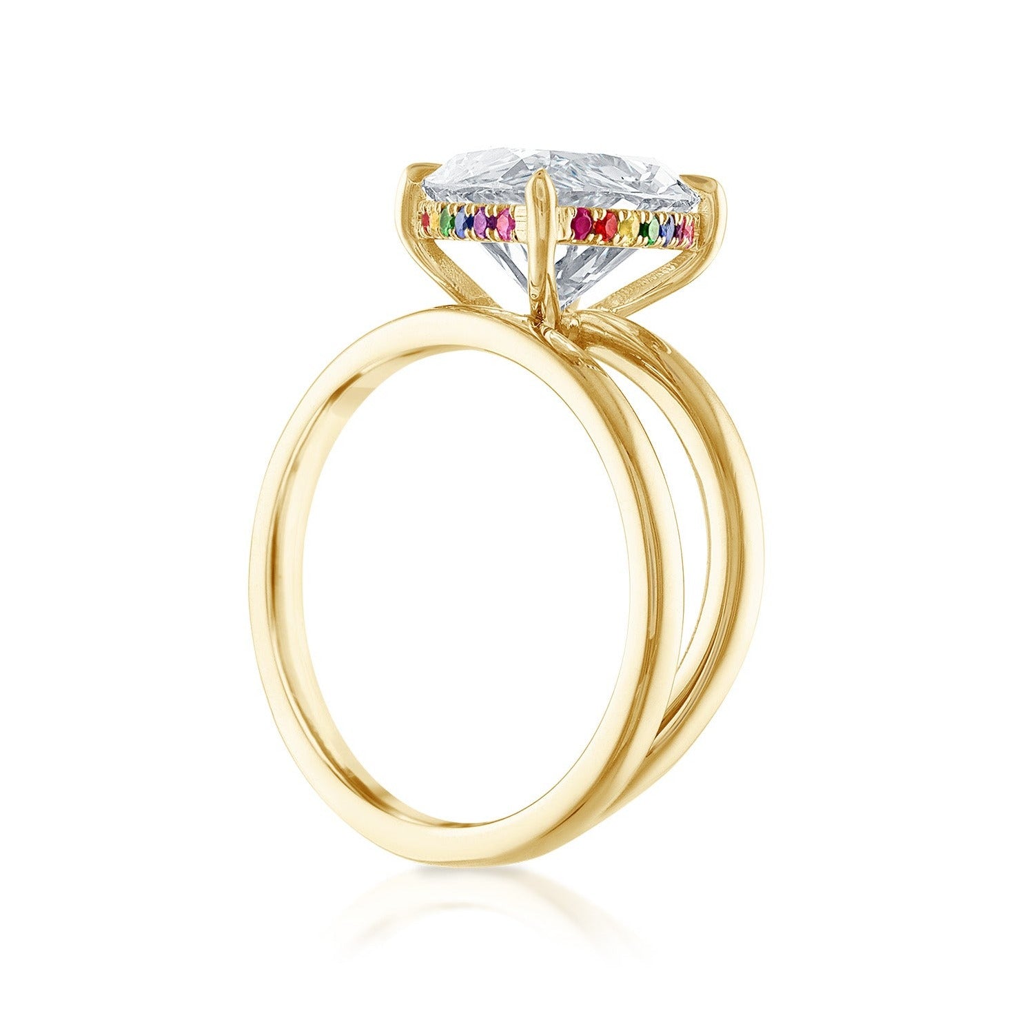 6.67ct Marquise Gold Band and a Half with Rainbow Hidden Halo Engagement Ring