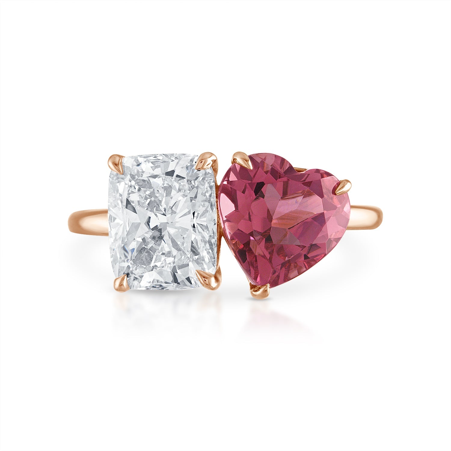 4.72cttw Elongated Cushion Cut and Pink Tourmaline Heart Shape Two-Stone Engagement Ring