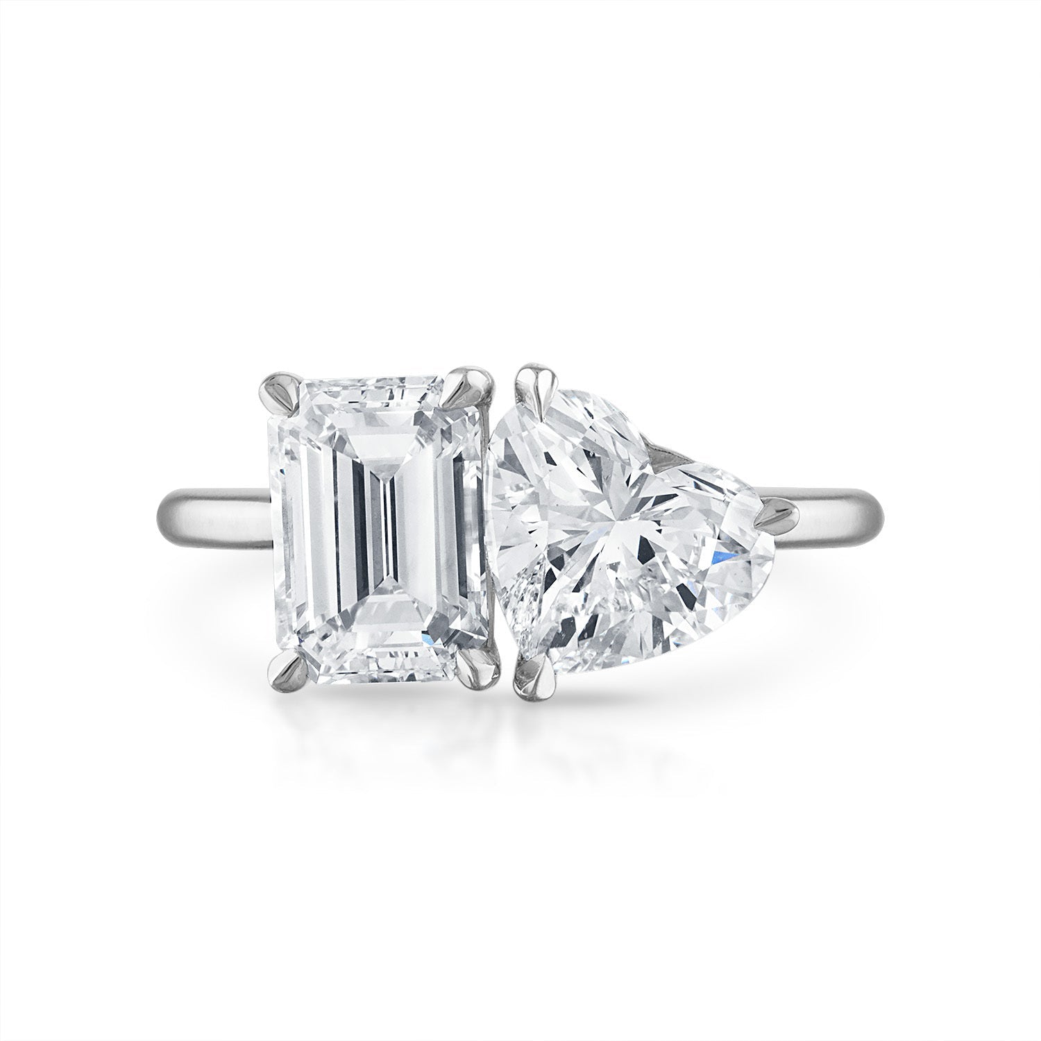 3.06cttw Emerald Cut and Heart Shaped Two-Stone Engagement Ring