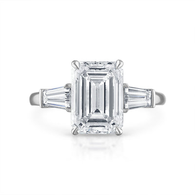SOLD: 3.51ct Emerald Cut Three-Stone with with Tapered Baguette Side S