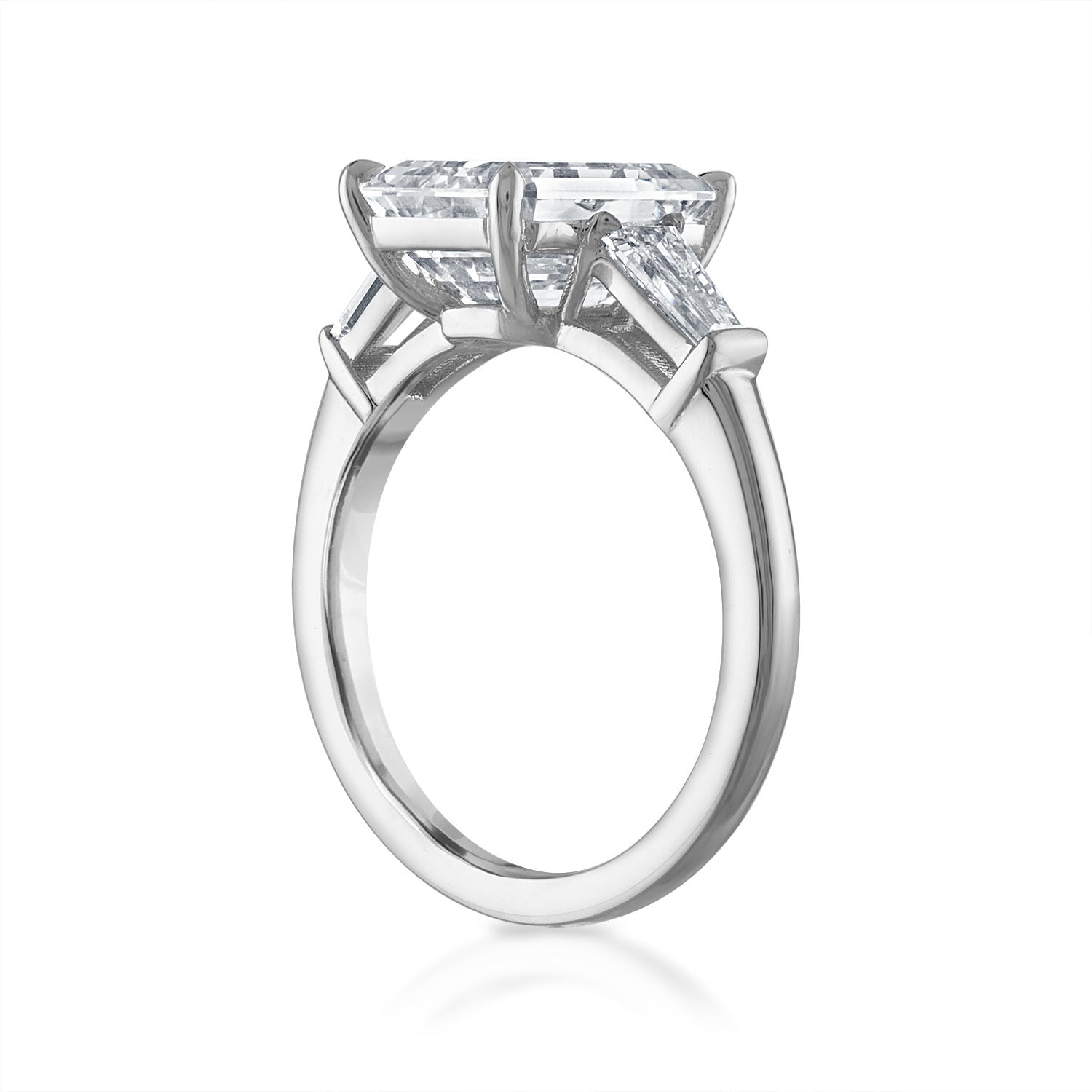 3.51ct Emerald Cut Three-Stone with with Tapered Baguette Side Stones Engagement Ring