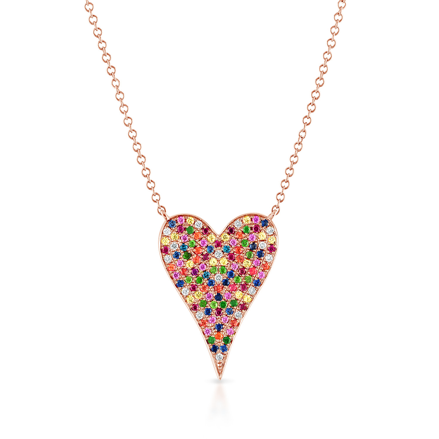 Medium Pave Rainbow Heart Necklace