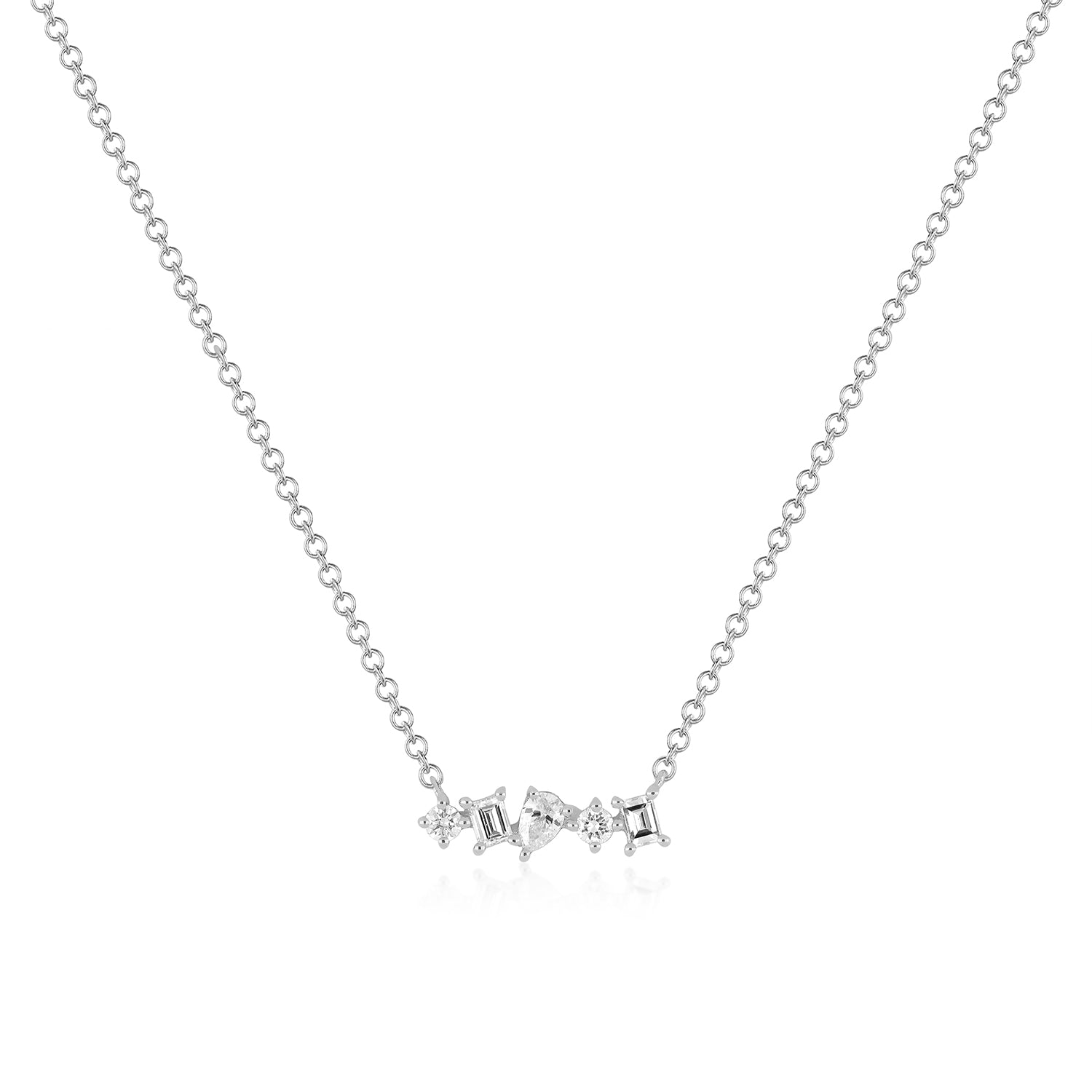 White Gold Multi Faceted Diamond Mini Bar Necklace