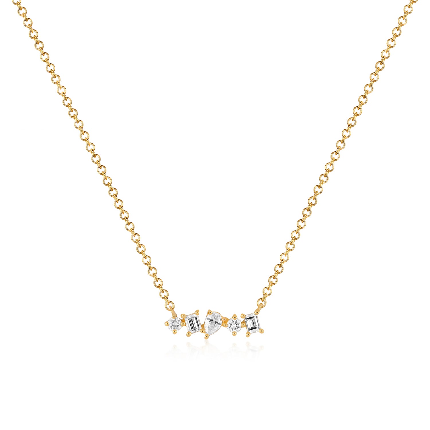Yellow Gold Multi Faceted Diamond Mini Bar Necklace