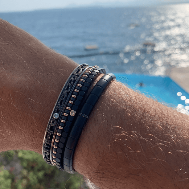 Men's Matte Black Ceramic Bracelet with Diamond Bar