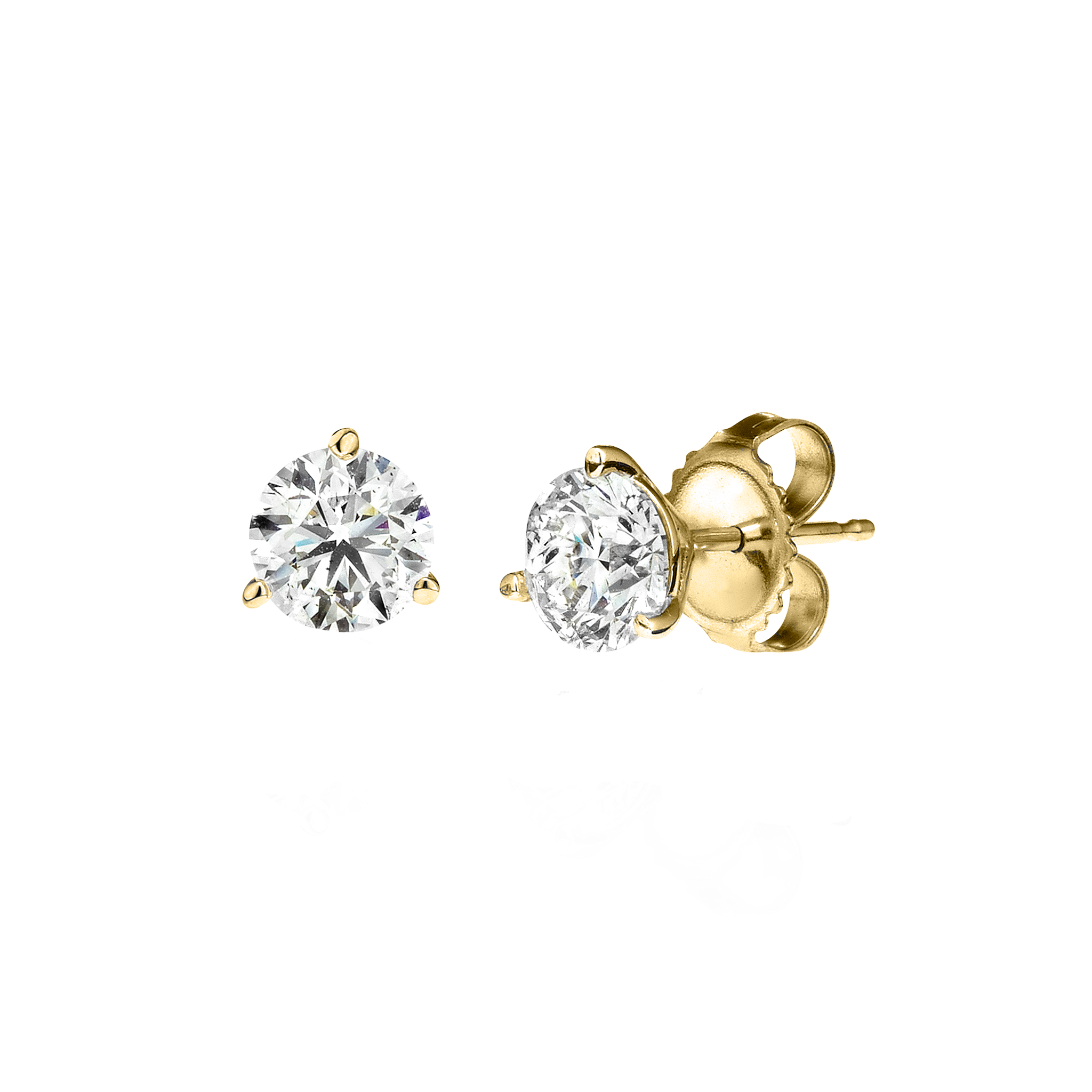 3 Prong Diamond Studs in Yellow Gold