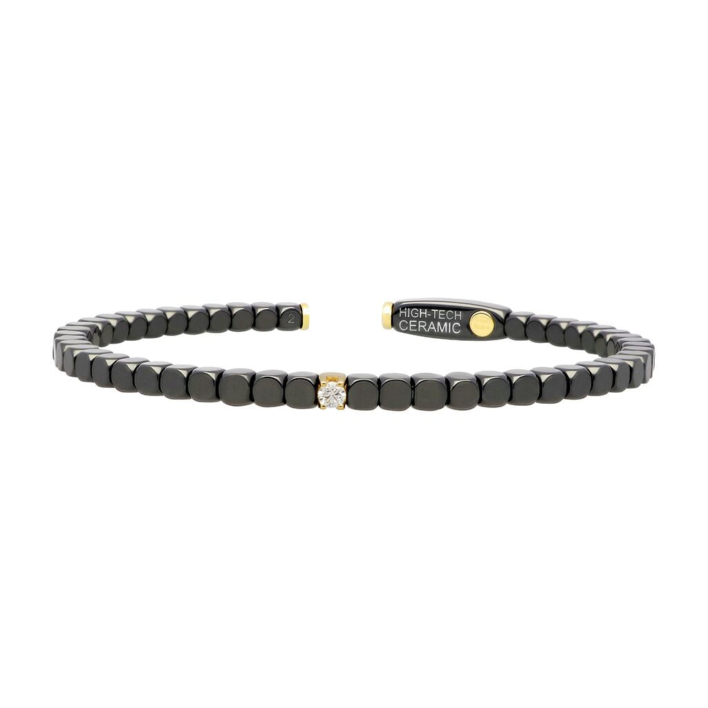 Men's Matte Black Ceramic Dado Bracelet with Single Diamond