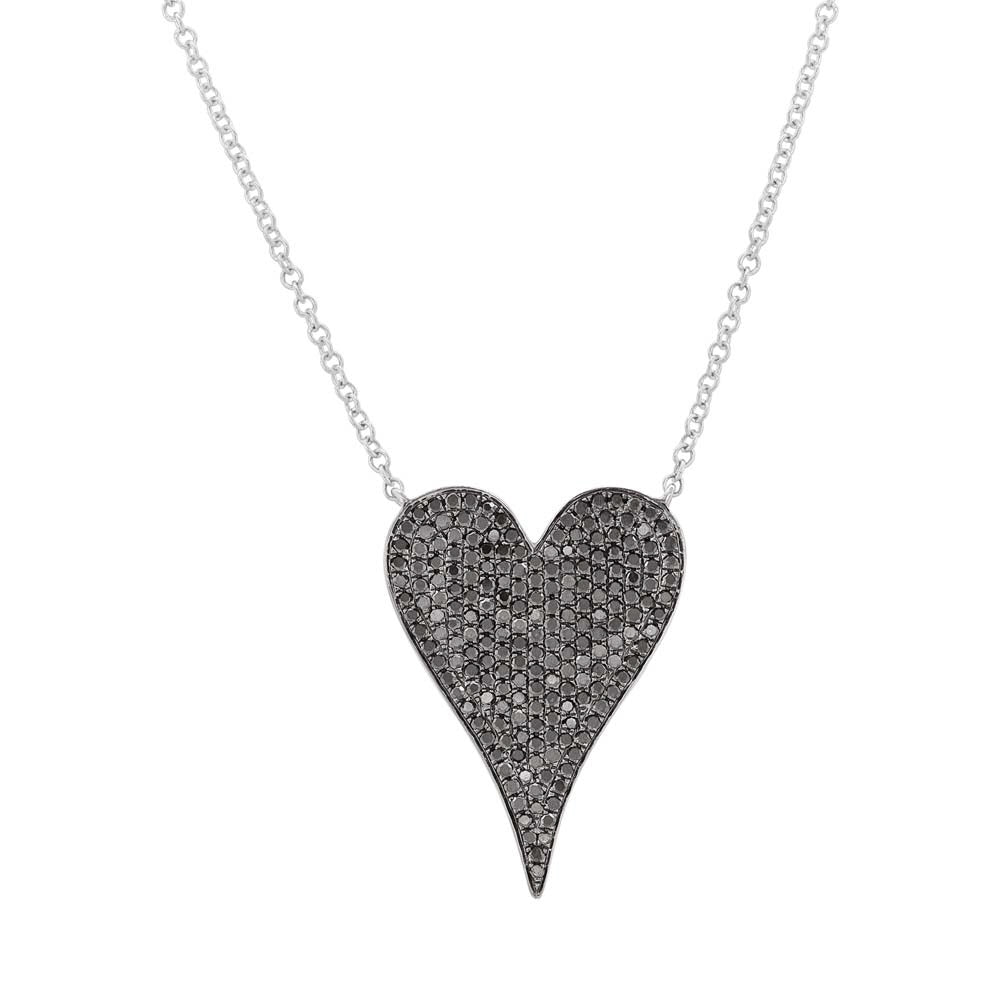 Lovely Black Diamond Heart Pendant Necklace White Gold